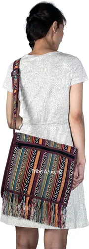 Vista 5 de Tribe Azure Tejido Correa Ajustable Bolso De Hombro Hobo Messenger Mujeres Moda Bolso Único Amplio Borla