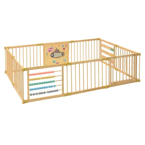 Vista 10 de Corralito de madera extragrande para niños pequeños y bebés - Diseño de juguete con tema Bajo el Mar - (8/10) Paneles de madera - Corralito plegable
