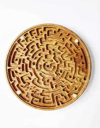Vista 2 de Wooden Labyrinth Game double-sided Maze with three Steel Marble, Gift for Kids for Adults, Maze Brain Table Activity