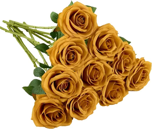 Vista 41 de 10 rosas artificiales abiertas, tallos de rosas artificiales para arreglos de boda, ramo de novia, centro de mesa, flores de seda sintética falsas