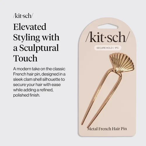 Vista 2 de Kitsch Horquilla francesa para mujer, accesorios para el cabello dorado con Concha de almeja