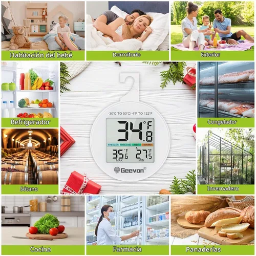 Vista 9 de Geevon Termómetro Digital Pequeño para Refrigerador Paquete de 2, IP65 Impermeable Uso Comercial y Doméstico, Función de Registro Máx/Mín