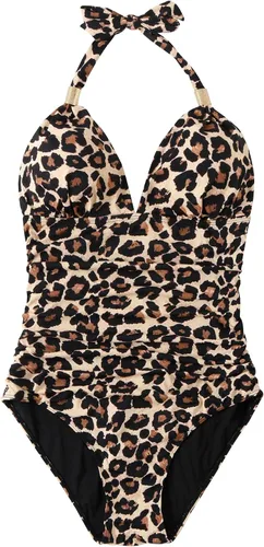 Vista 9 de RXRXCOCO - Traje de baño fruncido de una pieza, con cuello en V, para mujer, con control de abdomen y cuello halter