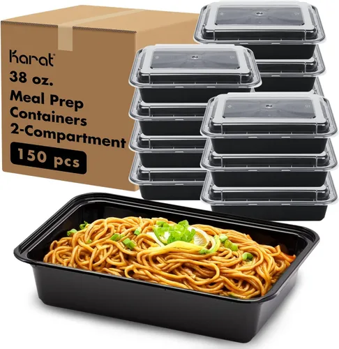 Vista 10 de Karat Contenedores de preparación de comidas [12 oz - 150 unidades] Contenedores reutilizables y desechables para llevar con tapas - Cajas Bento