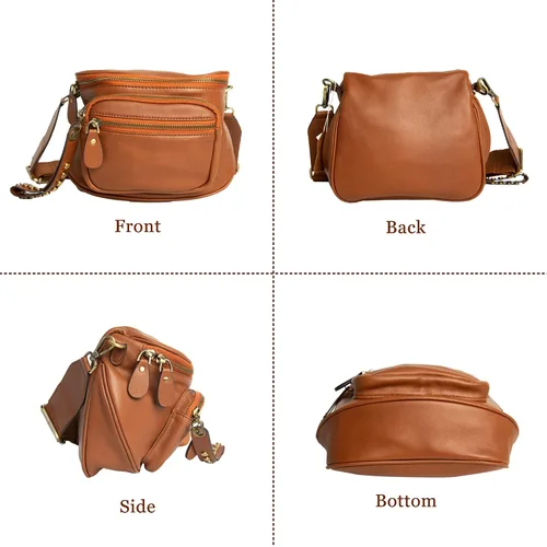 Vista 2 de AZXCG Cangurera de cuero, bolsa cruzada para mujer, bolsa de cintura de piel de vacuno, bolsa para cinturón con correa ajustable, bolsa de cadera