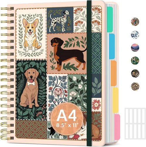 Vista 11 de Cuadernos grandes con forro en espiral para el trabajo con divisores y pestañas extraíbles, 8.5 x 11 pulgadas, bonito cuaderno de tapa dura de 5