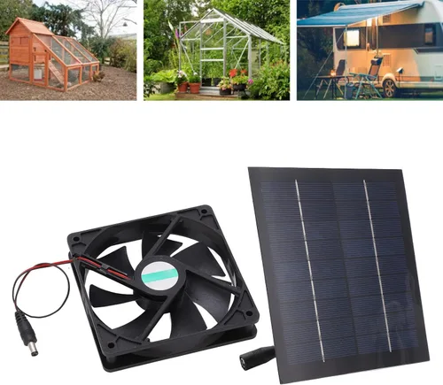 Vista 5 de plplaaoo Ventilador solar de 20 W, impermeable IP65, tasa de conversión del 20%, negro, para exteriores, diseño moderno, ventilador de escape