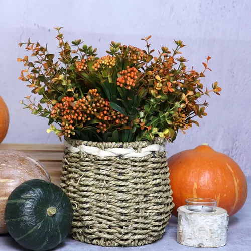 Vista 2 de Flores artificiales de otoño para exteriores, plantas falsas, 6 paquetes de plantas sintéticas para exteriores, boj, no se decolora, arbustos