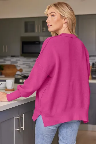 Vista 132 de Lillusory - Suéter extragrande con mangas de murciélago y cuello redondo para mujer, prenda moderna de otoño de tejido de punto sin botones