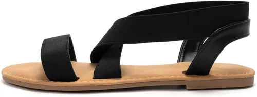 Vista 2 de Luffymomo Sandalias planas con correa elástica para mujer, zapatos clásicos de verano con punta abierta