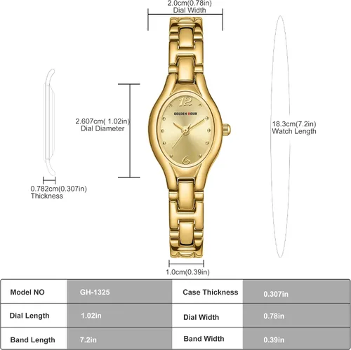 Vista 7 de GOLDEN HOUR Reloj de pulsera con caja ovalada vintage de tono dorado para mujer