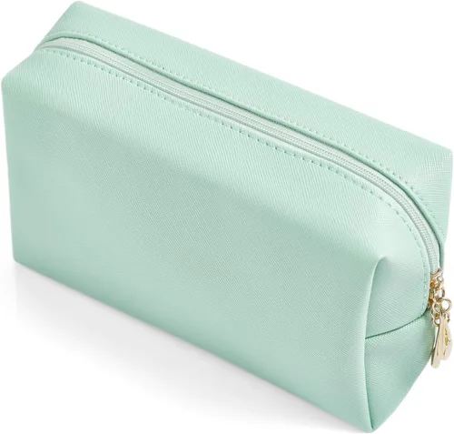 Vista 16 de Bolsa de cosméticos de piel sintética para mujer, bolsa de maquillaje minimalista para uso diario, bolsa de almacenamiento portátil, pequeña bolsa