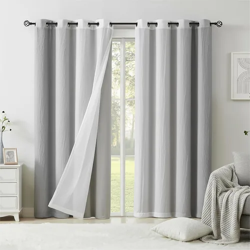 Vista 9 de Cortinas Completamente Opacas Azul Degradado de 63 pulgadas de Largo para Sala de Estar y Dormitorio, Cortinas con Aislamiento Térmico para Navidad