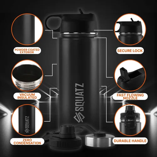 Vista 6 de SQUATZ Botella de agua de acero de la serie Neptune de 18 onzas, botella de acero inoxidable de doble pared aislada al vacío con correa de asa