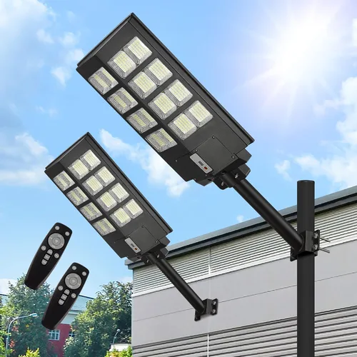 Vista 10 de Lovus - Paquete de 2 luces solares de 3600 W para exteriores, IP65, impermeable, luz LED de seguridad con sensor de movimiento, luz