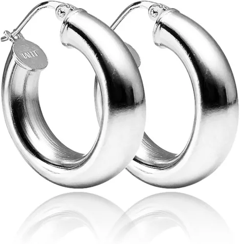Vista 7 de LOVVE Pendientes de aro de plata de ley con tubo redondo pulido de 0.197in