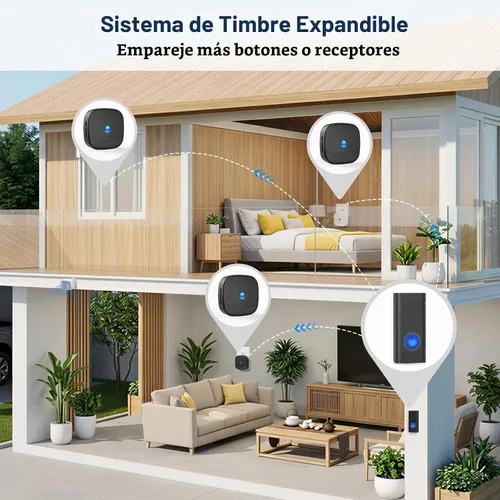 Vista 6 de Campanas de puerta inalámbricas para hogares, kits de timbre con 1 transmisor, 1 receptor, funcionamiento impermeable a un rango de 1000 pies, 48