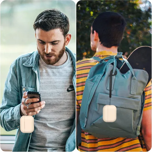 Vista 3 de NIUTRENDZ Funda para AirPods Pro 2 2022, funda protectora delgada de silicona que absorbe los golpes con cordón [LED frontal visible] (beige)