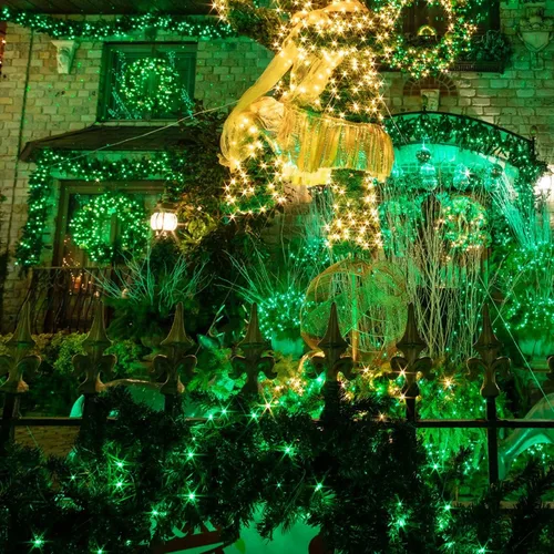 Vista 7 de TW SHINE Luces de Navidad verdes, 18.5 pies, 100 luces incandescentes de Halloween, decoraciones impermeables del día de San Patricio
