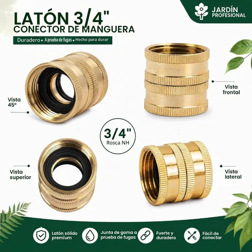 Vista 3 de Hourleey Adaptador de manguera de jardín, conectores de manguera de latón macizo de 3/4 pulgadas, paquete de 2 conectores de manguera con 2