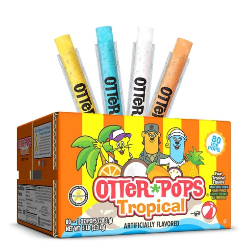 Vista 3 de Otter Pops Barras de hielo congeladoras, paletas de hielo sin grasa, sabores originales (80 – 1 oz pops)