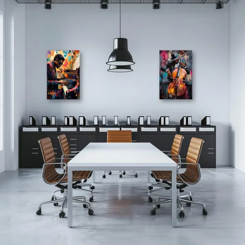 Vista 3 de PBXBJY Arte de pared de música negra, impresiones en lienzo de jazz, 2 piezas afroamericanas tocando piano y violín, póster con temática de música