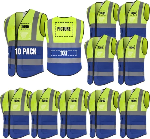 Vista 23 de BeautyWill Chaleco de seguridad con logotipo personalizado, Hi Vis Clase 2, chaleco reflectante de construcción unisex con 5 bolsillos