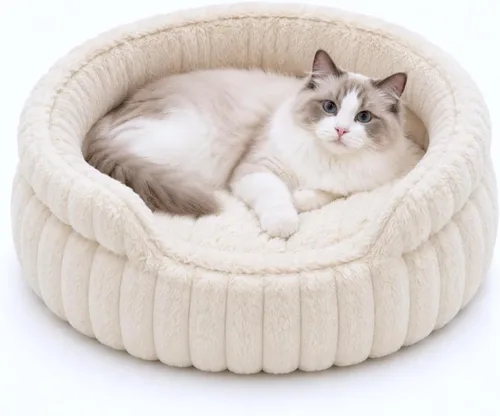 Vista 11 de Camas para gatos de interior, cama redonda lavable para gatitos Gris