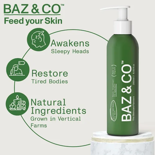 Vista 3 de BAZ & CO Gel de baño hidratante para hombre, Restore and Awaken Body Wash para hombres, 8.45 onzas líquidas con albahaca, pomelo y menta verde