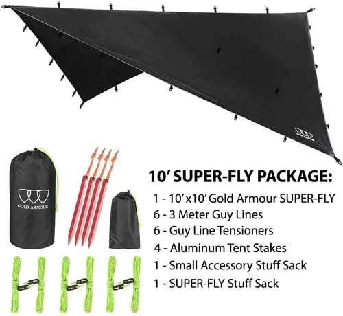 Vista 2 de Gold Armour - Toldo para lluvia para hamaca de lona, calidad premium, 14.7 pies, 12 pies, 10 pies, 8 pies, cubierta de toldo para lluvia, toldo