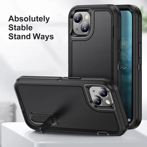 Vista 6 de IDweel Funda para iPhone 15 con soporte, protección resistente a los golpes, antiarañazos, delgada, ligera, protectora resistente, funda rígida