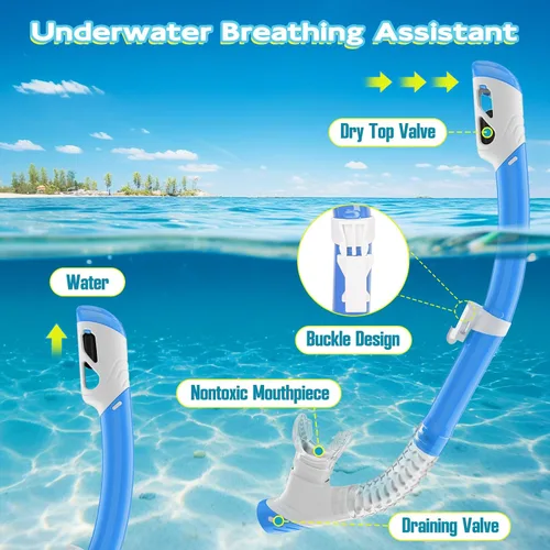 Vista 4 de 2 juegos de equipo de esnórquel para niños de 3 a 14 años, antivaho 180° Clear View Dry Top Snorkel Set, máscara de natación con cubierta nasal