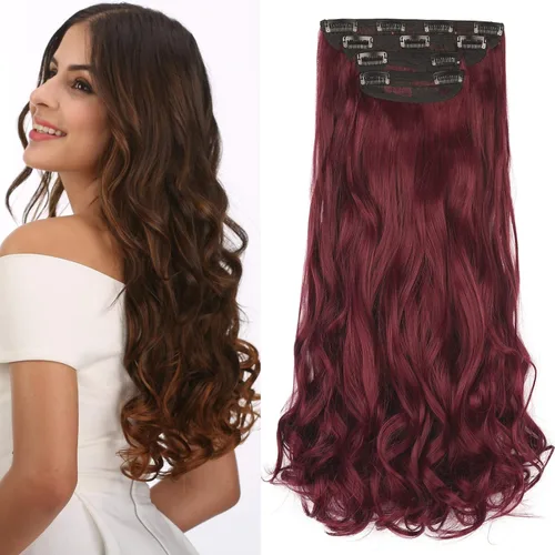 Vista 18 de REECHO - Juego de 4 extensiones de cabello sintético con clip de 12 pulgadas, 14 pulgadas y 16 pulgadas, lacio, largo y grueso, marrón oscuro