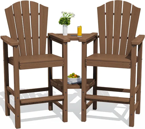 Vista 21 de KINGYES Aruba - Juego de 4 sillas Adirondack altas de HDPE con bandejas de conexión dobles, silla Adirondack de altura de barra en relieve para 2
