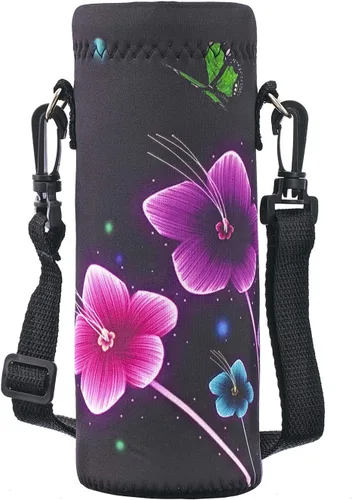 Vista 25 de RICHEN Bolsa de neopreno para botella de agua con correa ajustable para el hombro, cubierta aislada para botellas de acero inoxidable/vidrio/plástico