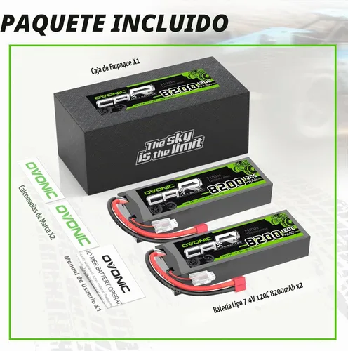 Vista 6 de OVONIC 2S Lipo Batería 7.4V 8200mAh 120C Lipo con conector T (paquete de 2)