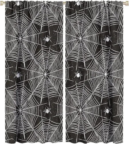 Vista 92 de Cortinas opacas de tela de araña aterradora para niños, tela de araña en blanco y negro, fondo rojo, dormitorio de niños, guardería, decoración
