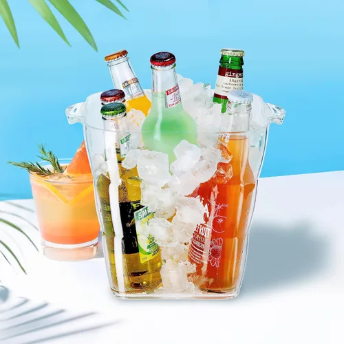 Vista 3 de OGGI Cubo de Hielo Cuadrado de Acrílico - Enfriador de Bebidas Transparente con Asas, Enfriador de Vinos, Enfriador de Cervezas, Cubos de Bebidas