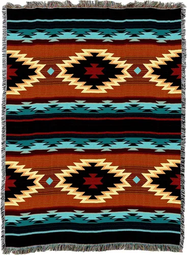 Vista 2 de Pure Country Weavers Manta Anatolia inspirada en los nativos americanos del suroeste, manta de tapiz de regalo tejida de algodón, fabricada