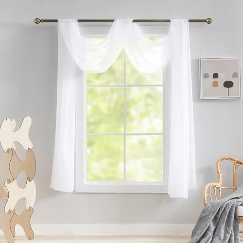 Vista 15 de Luvyohmee Cenefas de bufanda negras para ventanas, cenefa transparente de 144 pulgadas, cenefas transparentes para ventanas, tela para drapear