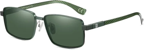 Vista 7 de DUCO Gafas de sol polarizadas rectangulares retro para hombres, tonos de fibra de carbono de moda Marco negro lente azul.