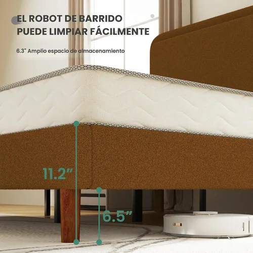 Vista 7 de Marco de cama tapizado Boucle de tamaño matrimonial con cabecera ajustable, plataforma de nube, patas de madera maciza, no necesita somier, fácil