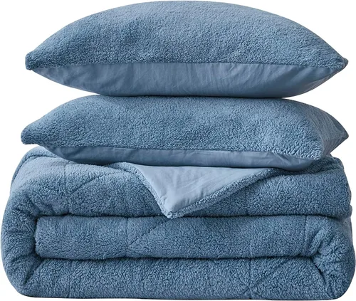 Vista 8 de Chezmoi Collection Zane - Juego de edredón Sherpa de 2 piezas, juego de ropa de cama reversible de microfibra lavada de doble cara