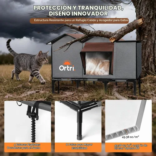 Vista 3 de Casa para gatos climatizada al aire libre para exteriores: aislamiento de invierno resistente a la intemperie 30 "x 14" × 20 " refugio