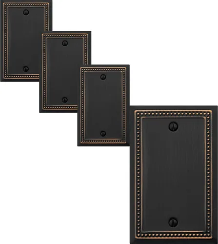 Vista 16 de OKAWYC Belaire - Cubierta para interruptor de luz de decoración individual, placa de pared de metal con cuentas, paquete de 4 unidades de bronce