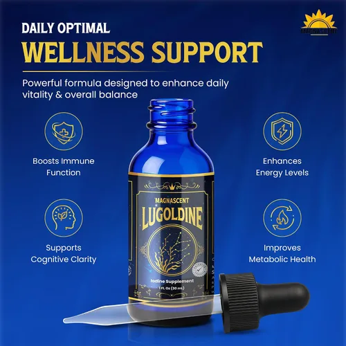 Vista 6 de Lugoldina 150 mcg iodine per drop; alcohol-free and glycerin-free liquid iodine supplement made in USA.