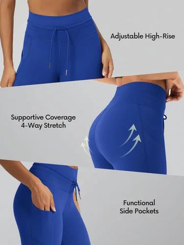 Vista 6 de ODODOS Leggings con Cordón de Amarre y Bolsillo para Uso Diario para Mujeres de Cintura Alta 25" 28" Pantalones de Yoga para Entrenamiento