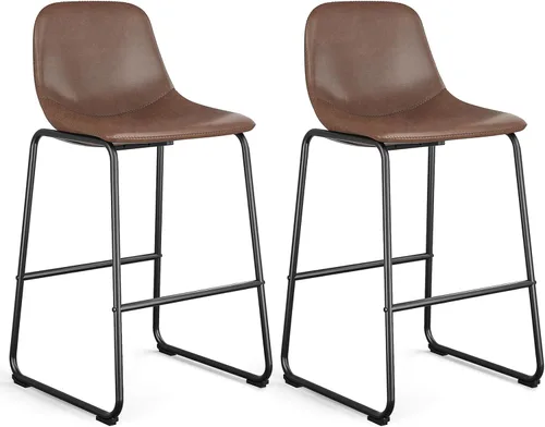 Vista 20 de Rfiver Taburetes de bar de cuero sintético PU Set de 2, Taburetes de pub industriales con respaldo y reposapiés, Sillas de bar modernas sin brazos