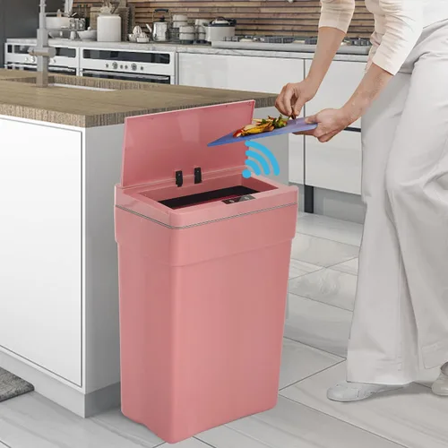 Vista 8 de Bote de basura automático de 13 galones con tapa de detección de movimiento, cubo de basura rectangular de alta capacidad sin contacto con tapa