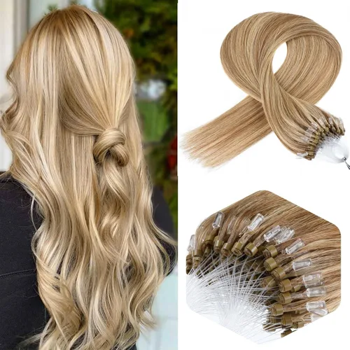 Vista 11 de Micro Link - Extensiones de cabello humano Remy virgen con micro anillo, extensiones de cabello humano de 0.02 oz/hebra, 1.76 oz, extensiones de #1